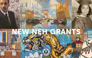 colorful graphic with words "New NEH Grants" in white text