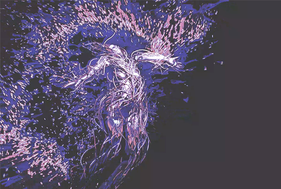 Abstract purple artwork on a black background